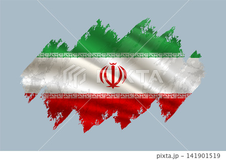 Iran flag is depicted with brushstrokes and features textured design elements. Iran flag is depicted with brushstrokes and features textured design elements. 141901519
