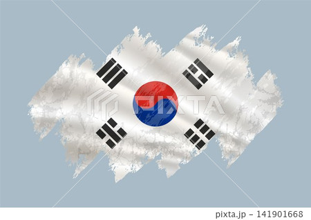 South Korea flag is depicted with brushstrokes and features textured design elements. 141901668