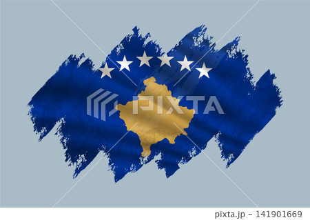 Kosovo flag is depicted with brushstrokes and features textured design elements. 141901669