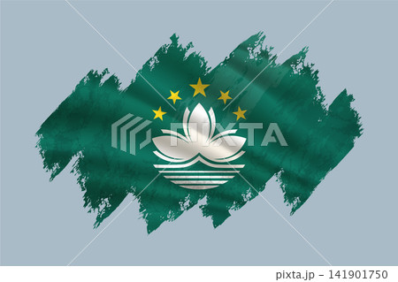 Macao flag is depicted with brushstrokes and features textured design elements. 141901750