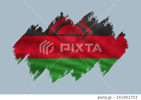 Malawi flag is depicted with brushstrokes and features textured design elements. 141901753