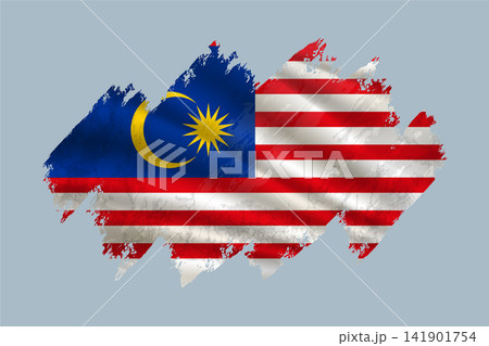 Malaysia flag is depicted with brushstrokes and features textured design elements. 141901754