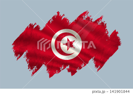 Tunisia flag is depicted with brushstrokes and features textured design elements. Tunisia flag is depicted with brushstrokes and features textured design elements. 141901844