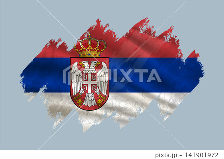 Serbia flag is depicted with brushstrokes and features textured design elements. 141901972