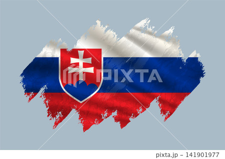Slovakia flag is depicted with brushstrokes and features textured design elements. Slovakia flag is depicted with brushstrokes and features textured design elements. 141901977