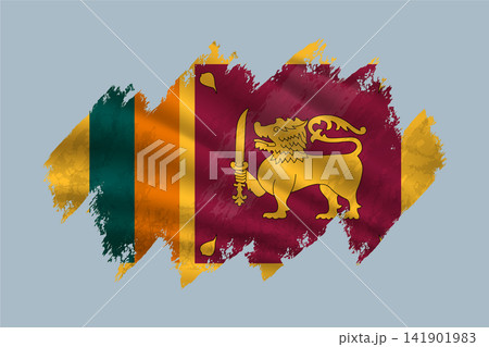 Sri Lanka flag is depicted with brushstrokes and features textured design elements. 141901983