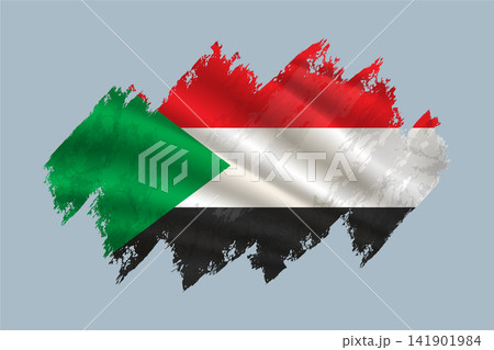 Sudan flag is depicted with brushstrokes and features textured design elements. Sudan flag is depicted with brushstrokes and features textured design elements. 141901984