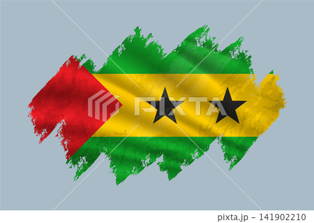 Sao Tome and Principe flag is depicted with brushstrokes and features textured design elements. 141902210