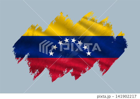 Venezuela flag is depicted with brushstrokes and features textured design elements. Venezuela flag is depicted with brushstrokes and features textured design elements. 141902217