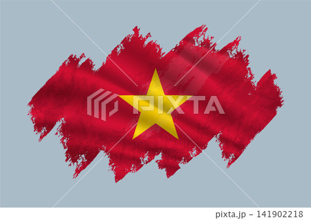 Vietnam flag is depicted with brushstrokes and features textured design elements. 141902218