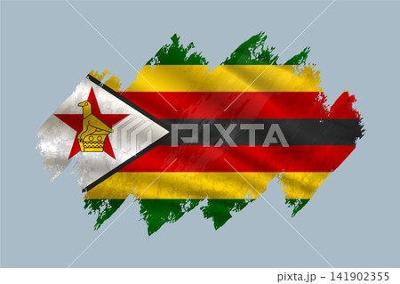 Zimbabwe flag is depicted with brushstrokes and features textured design elements. Zimbabwe flag is depicted with brushstrokes and features textured design elements. 141902355