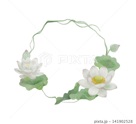 水彩で描いた蓮の花のフレーム 141902528