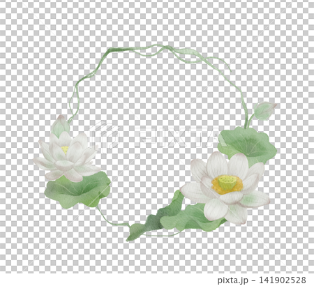水彩で描いた蓮の花のフレーム 141902528