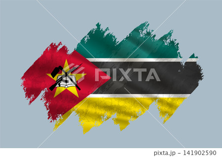 Mozambique flag is depicted with brushstrokes and features textured design elements. Mozambique flag is depicted with brushstrokes and features textured design elements. 141902590