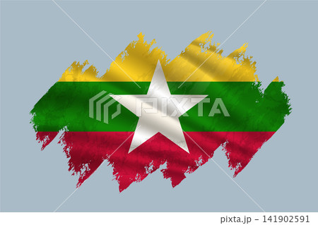 Myanmar flag is depicted with brushstrokes and features textured design elements. 141902591