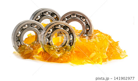 Ball bearing stainless with grease lithium machinery lubrication for automotive and industrial isolated on white background. Ball bearing stainless with grease lithium machinery lubrication for automotive and industrial isolated on white background. 141902977
