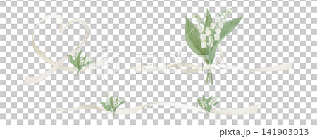 Watercolor illustration of lily of the valley and ribbon frame Watercolor illustration of lily of the valley and ribbon frame 141903013