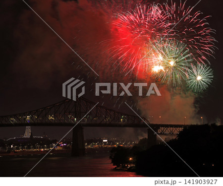 Fireworks over Jaques Cartier Bridge in Montreal, Canada Fireworks over Jaques Cartier Bridge in Montreal, Canada 141903927