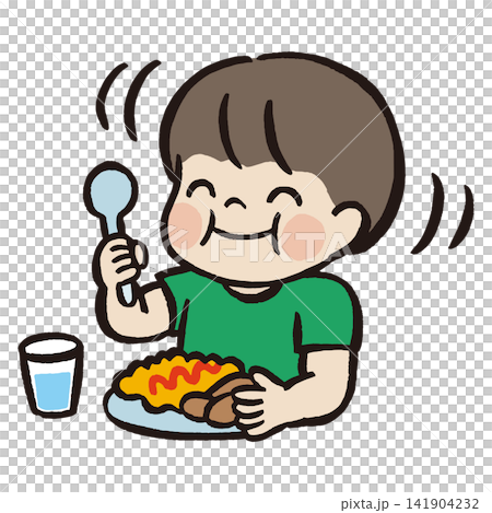 Illustration of a boy eating a healthy meal | Children's food education, nutrition, and health Illustration of a boy eating a healthy meal | Children's food education, nutrition, and health 141904232