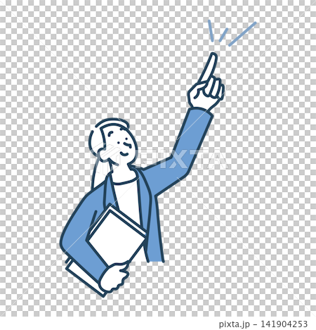 A simple illustration of the upper body of a businesswoman smiling and pointing to give directions. A simple illustration of the upper body of a businesswoman smiling and pointing to give directions. 141904253