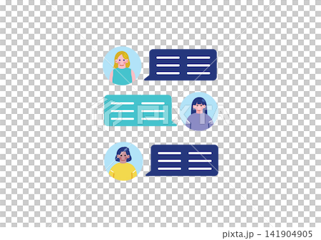 Illustration of a woman talking to a foreigner online Illustration of a woman talking to a foreigner online 141904905