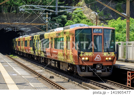 嵯峨野線、保津峡駅に停車する223系電車(森の京都QRトレインラッピング) 嵯峨野線、保津峡駅に停車する223系電車(森の京都QRトレインラッピング) 141905477