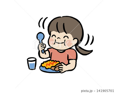 健康的な食事をする女の子のイラスト｜子どもの食育・栄養・健康 141905701