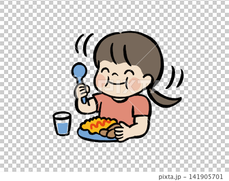 健康的な食事をする女の子のイラスト｜子どもの食育・栄養・健康 141905701