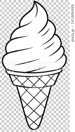 Soft Serve Ice Cream Cone Line Art Illustration for Summer Food Menu Soft Serve Ice Cream Cone Line Art Illustration for Summer Food Menu 141906089
