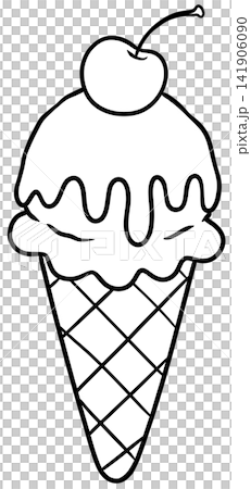 Ice Cream Cone topped with Syrup Sauce and Cherry Line Art Drawing Ice Cream Cone topped with Syrup Sauce and Cherry Line Art Drawing 141906090