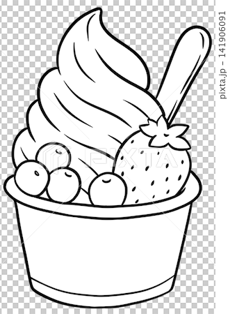 Soft Serve Frozen Yogurt Cup with Fresh Strawberry and Blueberries Line Art Soft Serve Frozen Yogurt Cup with Fresh Strawberry and Blueberries Line Art 141906091