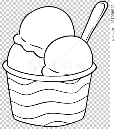 Paper Cup Ice Cream with Two Scoops and Spoon Line Art Drawing Paper Cup Ice Cream with Two Scoops and Spoon Line Art Drawing 141906093
