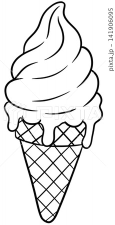 Melting Soft Serve Ice Cream Cone Outline Drawing Line Art Illustration 141906095