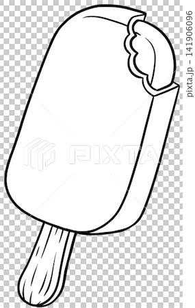 Bitten Ice Lolly on Wooden Stick Line Art Illustration for Summer Food Bitten Ice Lolly on Wooden Stick Line Art Illustration for Summer Food 141906096