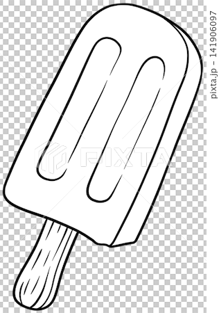 Classic Ice Popsicle on Wooden Stick Line Art Outline Drawing for Dessert Classic Ice Popsicle on Wooden Stick Line Art Outline Drawing for Dessert 141906097