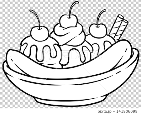 Banana Split Sundae Dessert Line Art Outline Drawing for Menu Graphics Banana Split Sundae Dessert Line Art Outline Drawing for Menu Graphics 141906099
