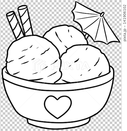 Summer Ice Cream Bowl with Mini Umbrella and Wafers Line Art Drawing Summer Ice Cream Bowl with Mini Umbrella and Wafers Line Art Drawing 141906102