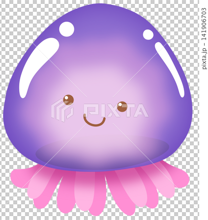 Cute purple jellyfish character floating gracefully with pink tentacles Cute purple jellyfish character floating gracefully with pink tentacles 141906703