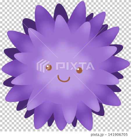 Cute purple sea urchin character smiling with soft spiky spines graphic 141906705