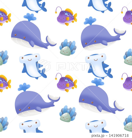 Cute sea creatures floating in seamless pattern for kids fabric print Cute sea creatures floating in seamless pattern for kids fabric print 141906718