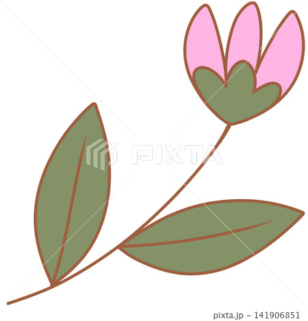 Cute pastel pink tulip style flower stem illustration with green leaves Cute pastel pink tulip style flower stem illustration with green leaves 141906851
