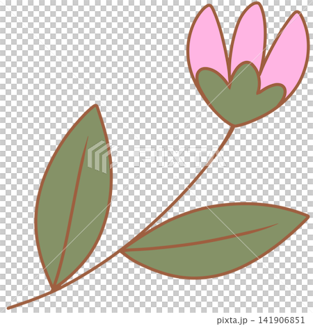 Cute pastel pink tulip style flower stem illustration with green leaves Cute pastel pink tulip style flower stem illustration with green leaves 141906851