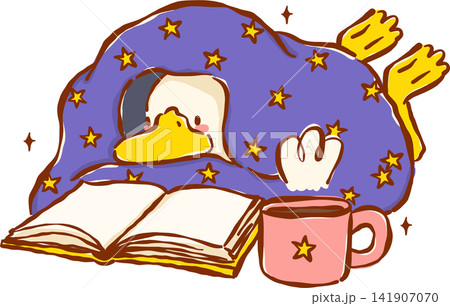 Cozy Silly Goose Bookish Reading a book under Blanket Cartoon Character Hand Drawn Cozy Silly Goose Bookish Reading a book under Blanket Cartoon Character Hand Drawn 141907070