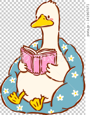 Silly Goose Bookish Reading Book on Bean Bag Cartoon Character Hand Drawn Silly Goose Bookish Reading Book on Bean Bag Cartoon Character Hand Drawn 141907071