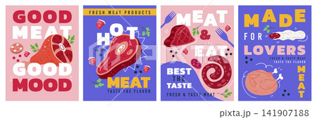 Sausage poster. Design meat products. Branding charcuterie. Packaging food for market. Layout kitchen menu. Banner eat for app. Vector icon tidy restaurant cartoon flat style isolated illustration Sausage poster. Design meat products. Branding charcuterie. Packaging food for market. Layout kitchen menu. Banner eat for app. Vector icon tidy restaurant cartoon flat style isolated illustration 141907188