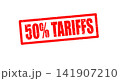50% Tariffs text effect with grunge rubber stamp symbolizing 141907210