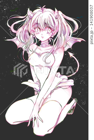 小悪魔風の女性 線画 小悪魔風の女性 線画 141908037