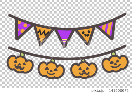 Halloween garland: triangular flags and pumpkins Halloween garland: triangular flags and pumpkins 141908073
