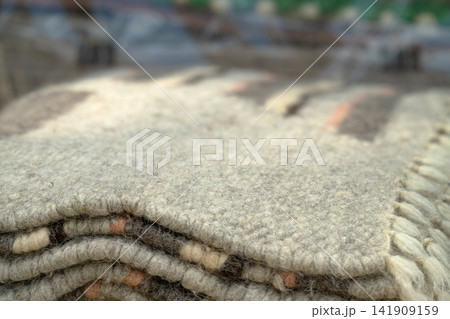 A close-up view of a wool blanket A close-up view of a wool blanket 141909159