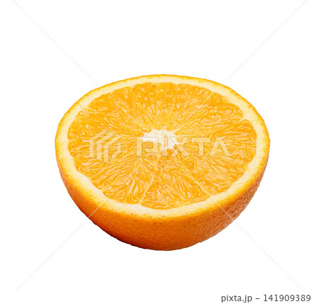 Fresh orange slice isolated on a white background with clipping path, highlighting juicy citrus flesh, vibrant natural color, and healthy nutrition for food, beverage, and wellness concepts 141909389